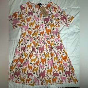 Princess Highway Pink and Orange Llama print dress NWT
